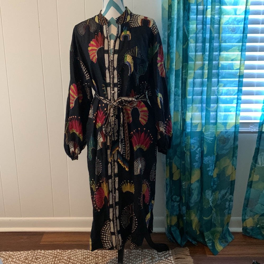 NWT Farm Rio Yawanawa Chemise Belted Long Sleeve Kimono Dress Size Large